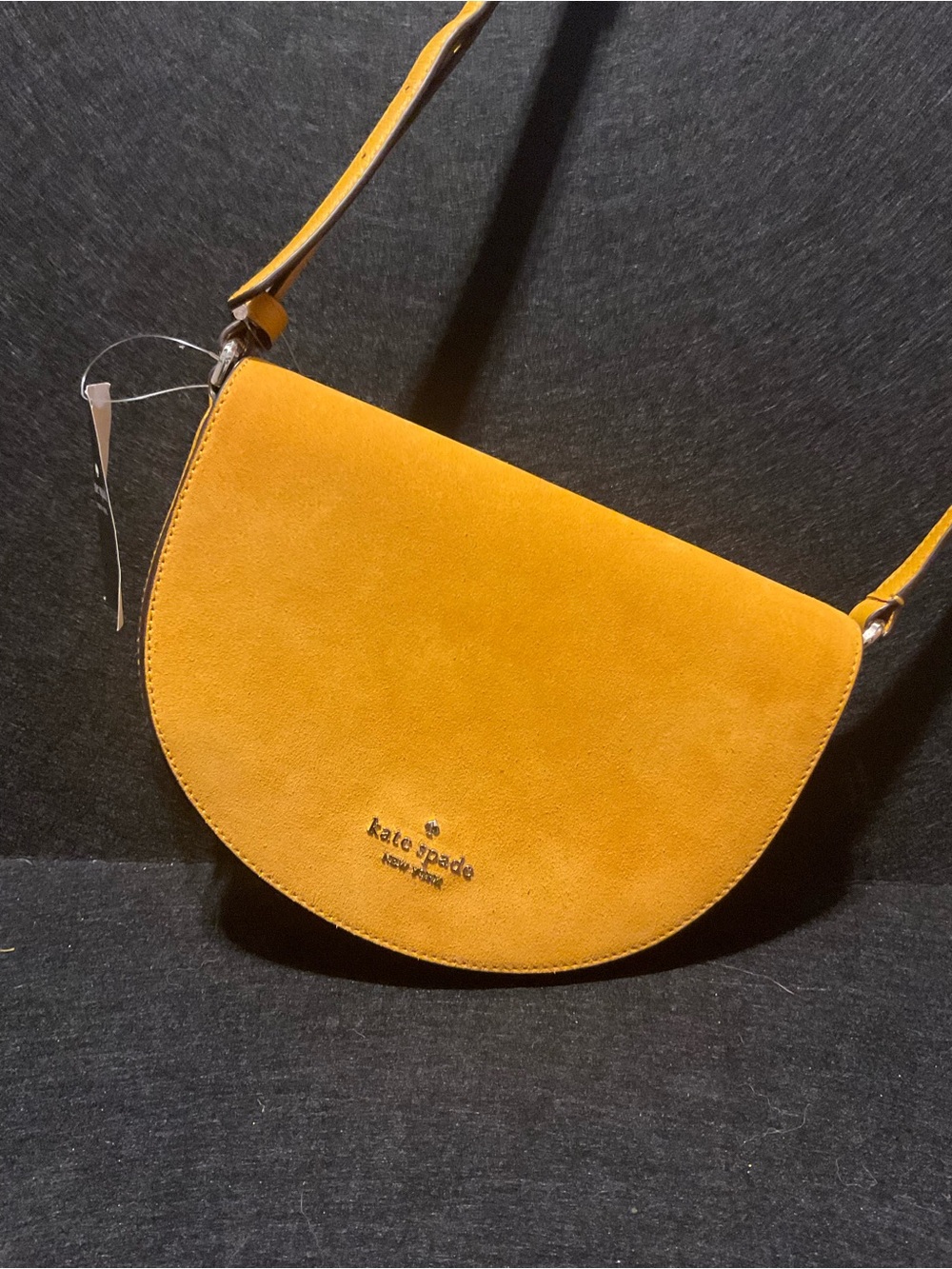 Kate Spade Suede Saddle Crossbody in Mustard Yellow